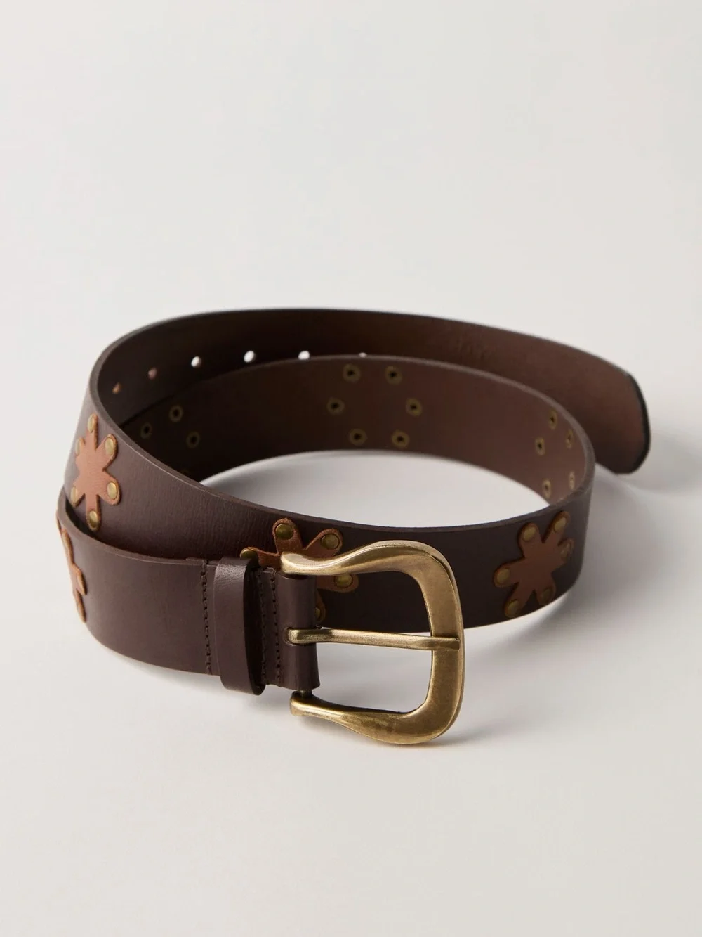 Free People Sonny Studded Leather Belt- Bitter Bark NWT